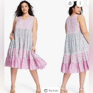 Floral Pink and Blue Sleeveless Dress